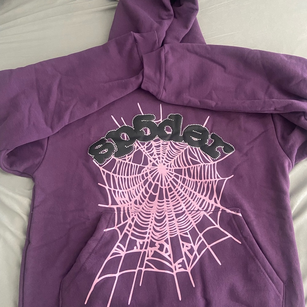 Purple Stussy Sp5der Hoodie